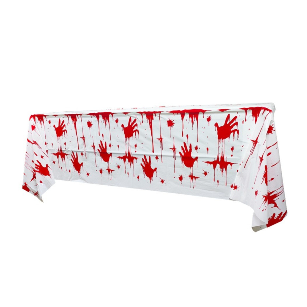 Image of (110x180cm) Halloween Tischtuch Blutige Hände Tischdeko - Weiss / Rot bei Apfelkiste.ch