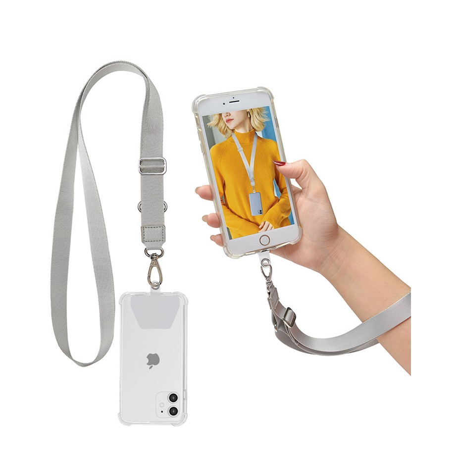 Image of Apfelkiste © - (110cm) Universal Necklace Handykette Verstellbares Umhängeband für Schutzhülle + 2x Selbstklebende Einlagen - Grau / Transparent bei Apfelkiste.ch