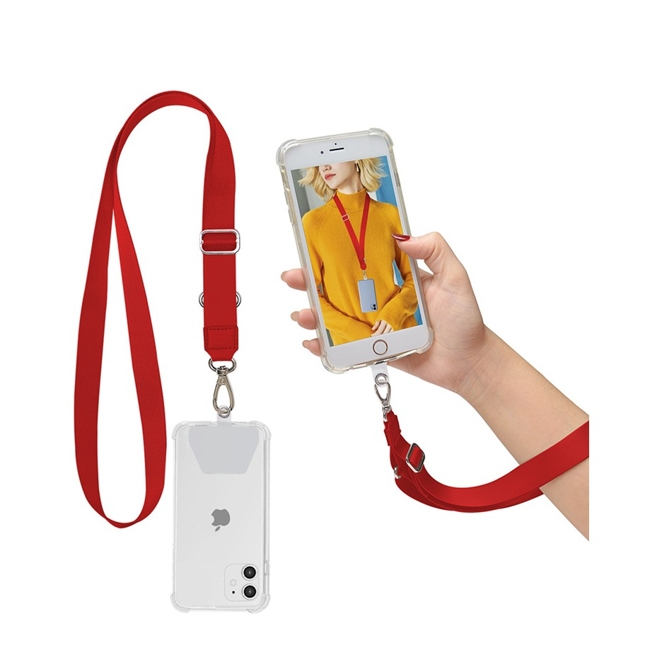 Image of Apfelkiste © - (110cm) Universal Necklace Handykette Verstellbares Umhängeband für Schutzhülle + 2x Selbstklebende Einlagen - Rot / Transparent bei Apfelkiste.ch