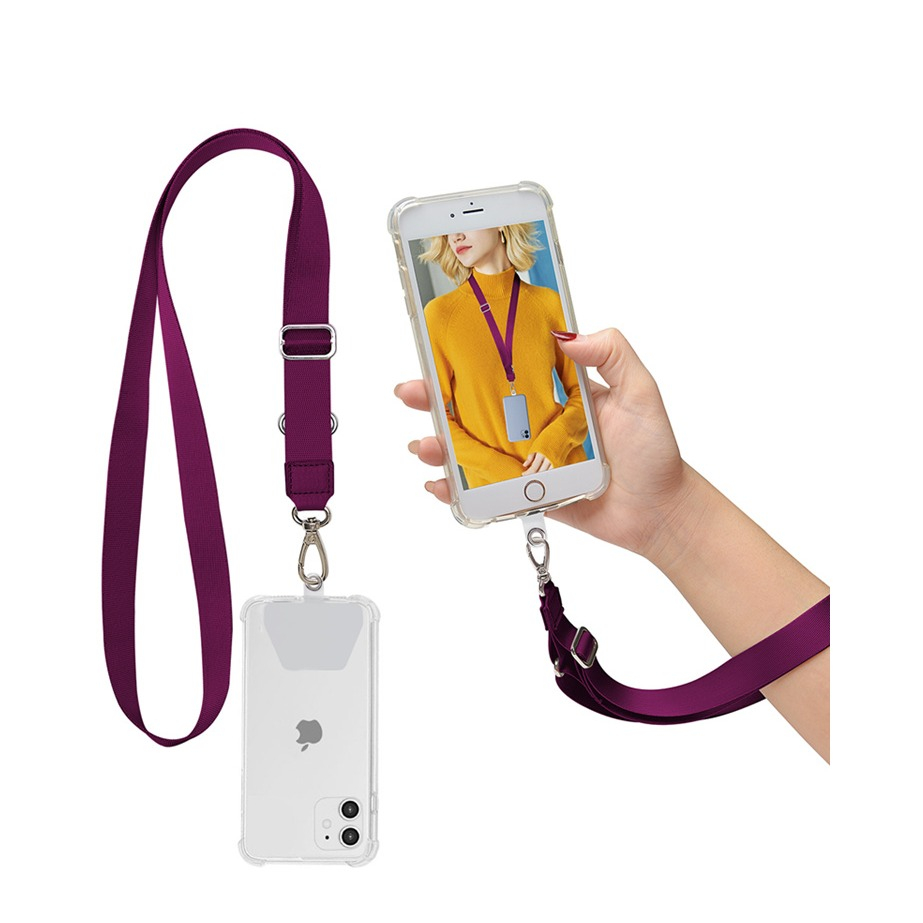 Image of Apfelkiste © - (110cm) Universal Necklace Handykette Verstellbares Umhängeband für Hülle + 2x Selbstklebende Einlagen - Violett / Transparent bei Apfelkiste.ch