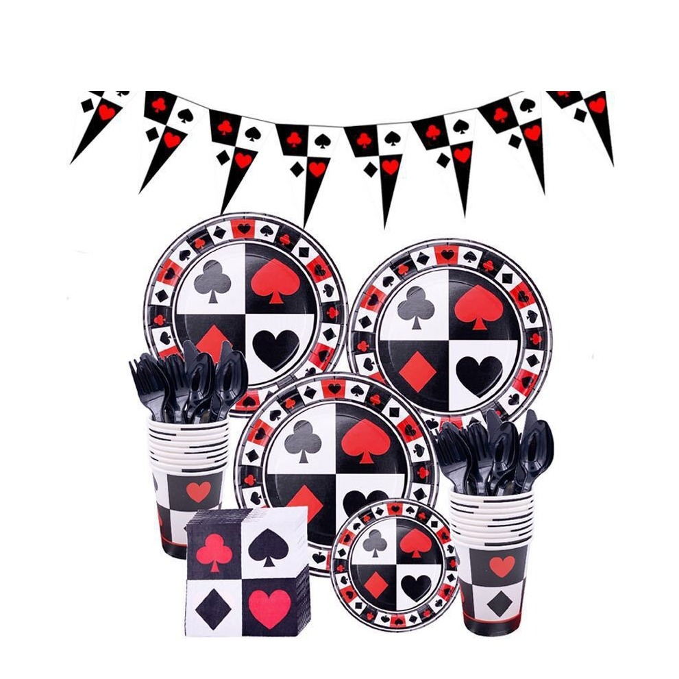 Image of (113-tlg. Set) Einweg Geschirr Party Tisch Dekoration + Girlande - Poker bei Apfelkiste.ch