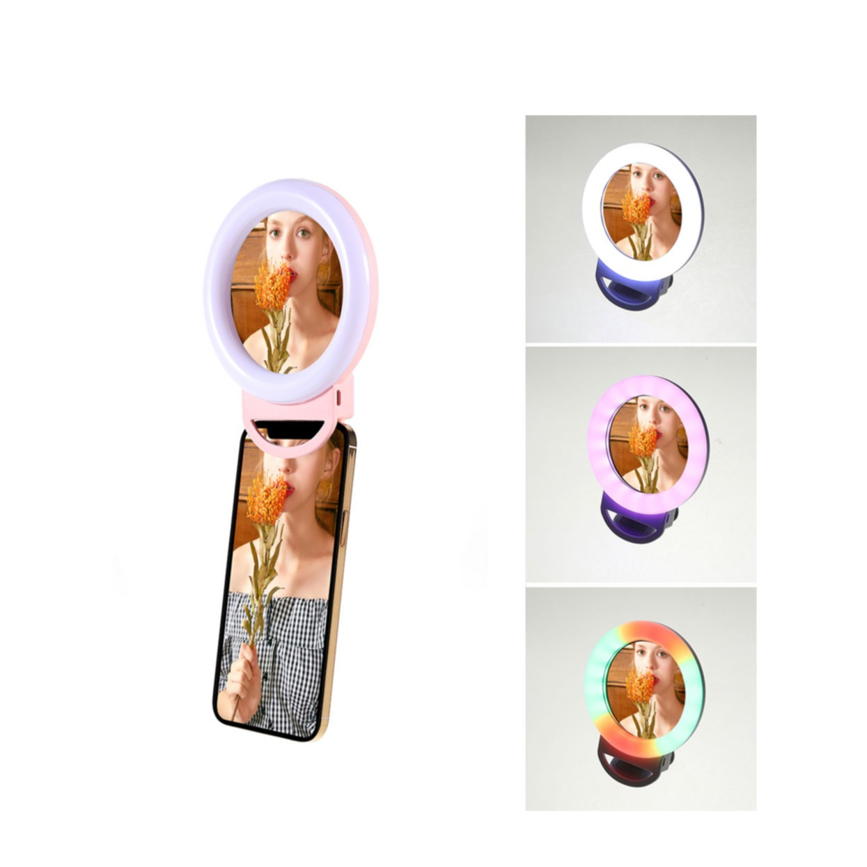 Image of (Ø115mm) 34 LED's Universal Smartphone RGB Selfie Ring Licht mit Clip - Rosa bei Apfelkiste.ch