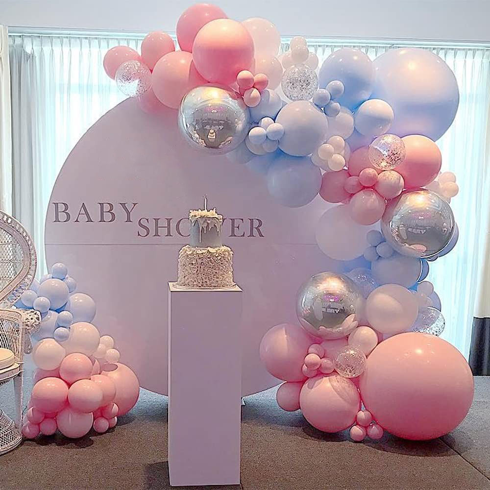 Image of (118-tlg. Set) Party Ballons Gender Reveal Luftballons mit Konfetti Baby Shower - Rosa / Blau bei Apfelkiste.ch