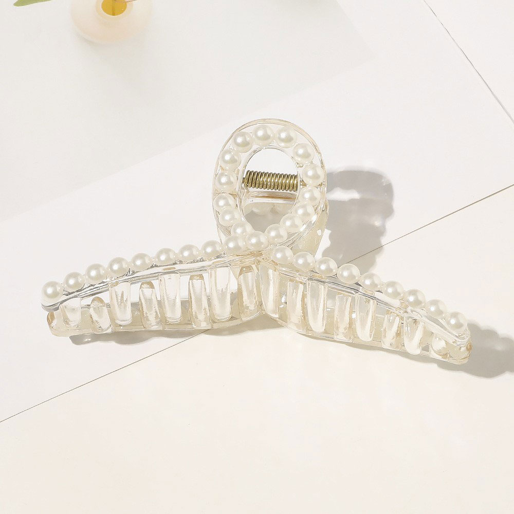 Image of (11cm) Haarspange Klammer Perlen Krallen Clip Haarschmuck - Weiss bei Apfelkiste.ch