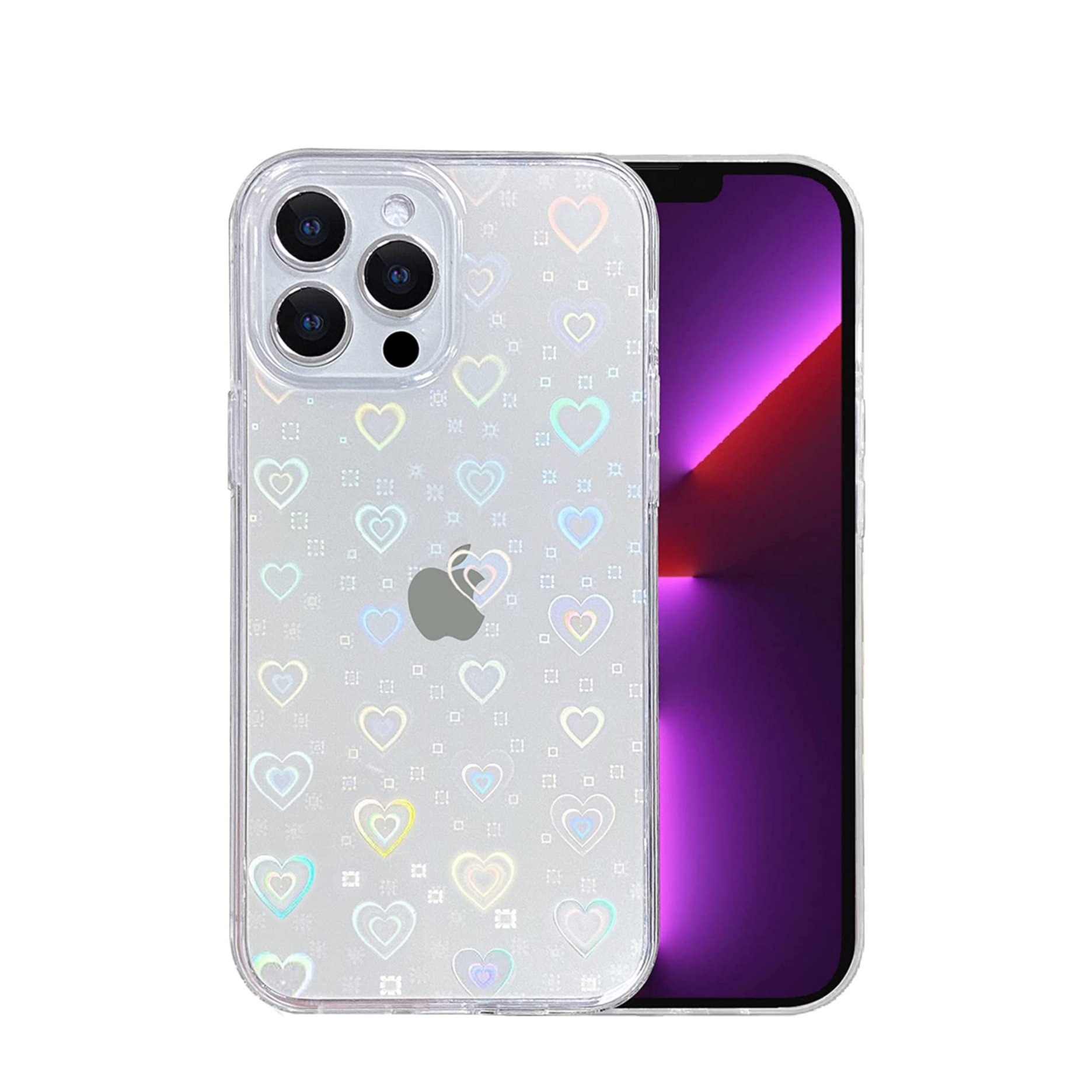 Image of iPhone 11 Pro Hybrid Hülle TPU Bumper + Laser Hologramm Glitzer Herze - Transparent bei Apfelkiste.ch