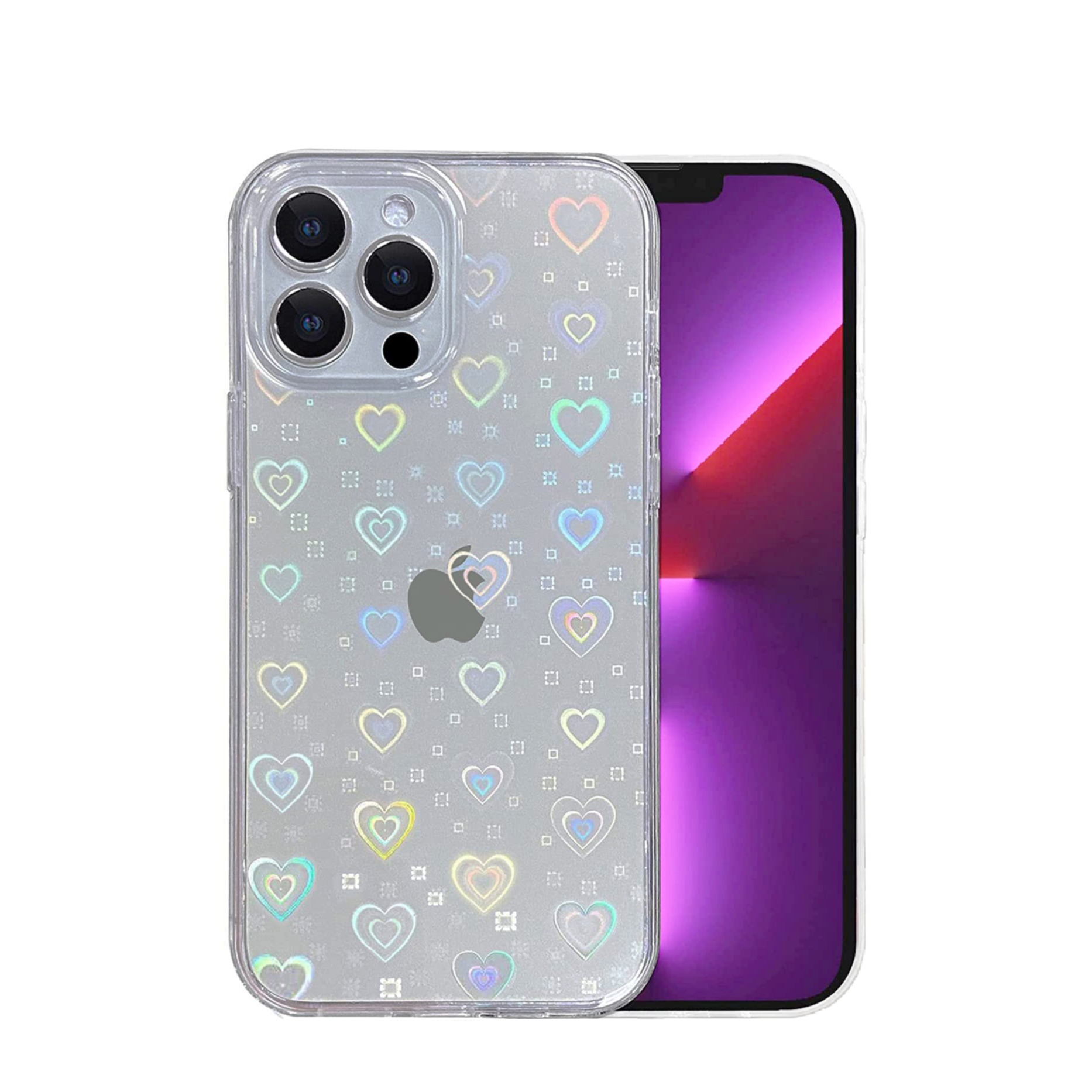 Image of iPhone 11 Pro Max Hybrid Hülle TPU Bumper + Laser Hologramm Glitzer Herze - Schwarz / Transparent bei Apfelkiste.ch