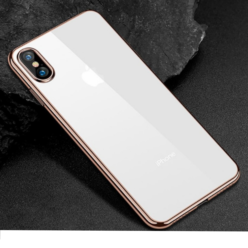 Image of iPhone Xs / X Gummi Case Hülle Galvanisierter Rahmen - Transparent / Gold bei Apfelkiste.ch