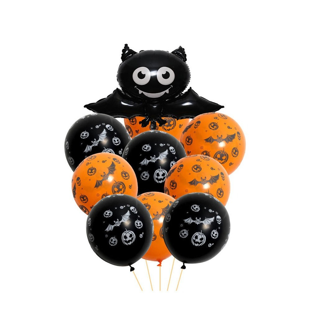 Image of (12-tlg. Set) Party Ballons Halloween Luftballons Latex- und Folienballon - Kürbis / Fledermaus bei Apfelkiste.ch