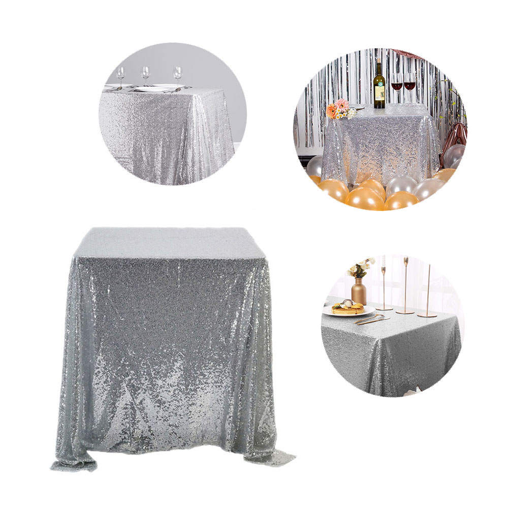 Image of (120x120cm) Glitzer Tischdecke Party Dekoration Pailletten Tisch Tuch - Silber bei Apfelkiste.ch