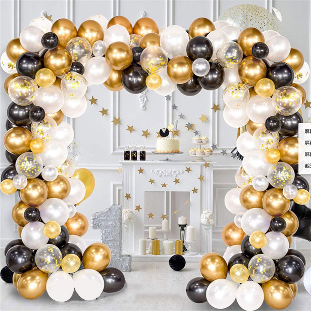 Image of (123-tlg. Set) Party Ballons Luftballons mit Konfetti - Schwarz / Gold bei Apfelkiste.ch