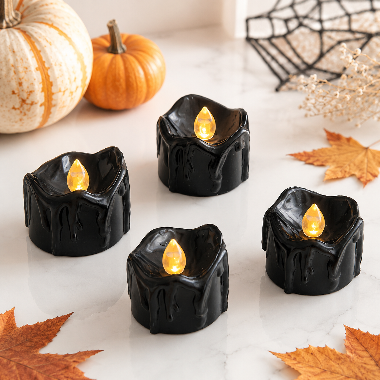 Flackernde LED Teelichter Halloween Deko in Wachsoptik