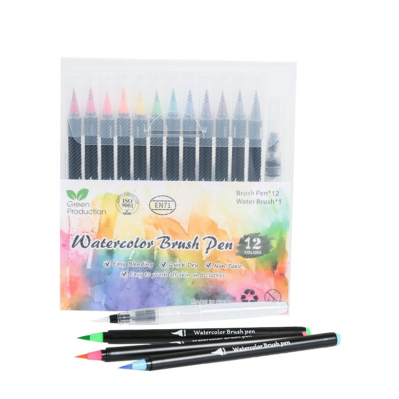Image of (12er Set) Künstler Wasserfarben Pinsel Filzstifte Brush Pen Aquarell / Handlettering Stifte + Blender bei Apfelkiste.ch