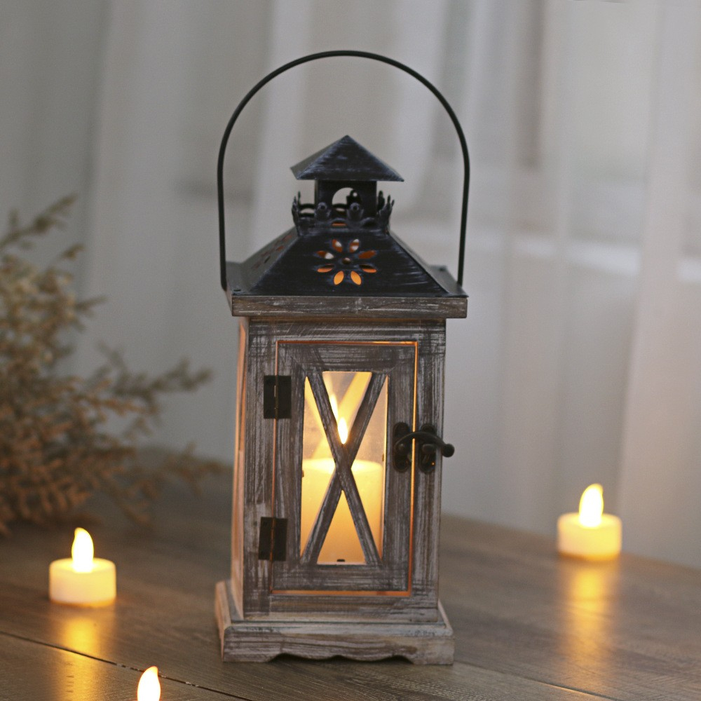 12x27cm) Holz Kerzen Laterne Windlicht Accessoire