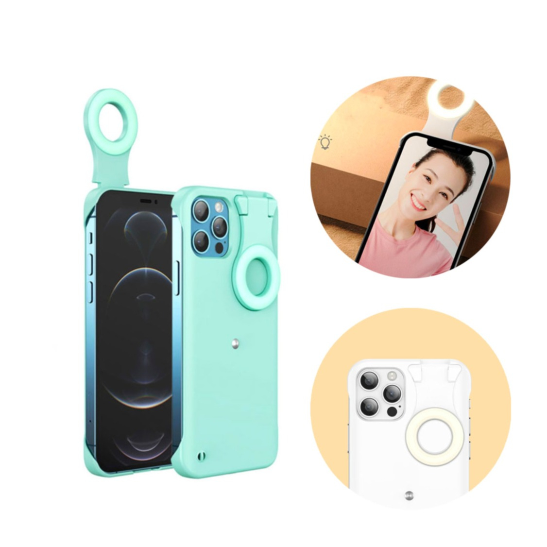 Image of iPhone 12 Pro Max Hardcase Schutz Hülle Influencer Case mit Selfie Beleuchtung - Hellblau bei Apfelkiste.ch