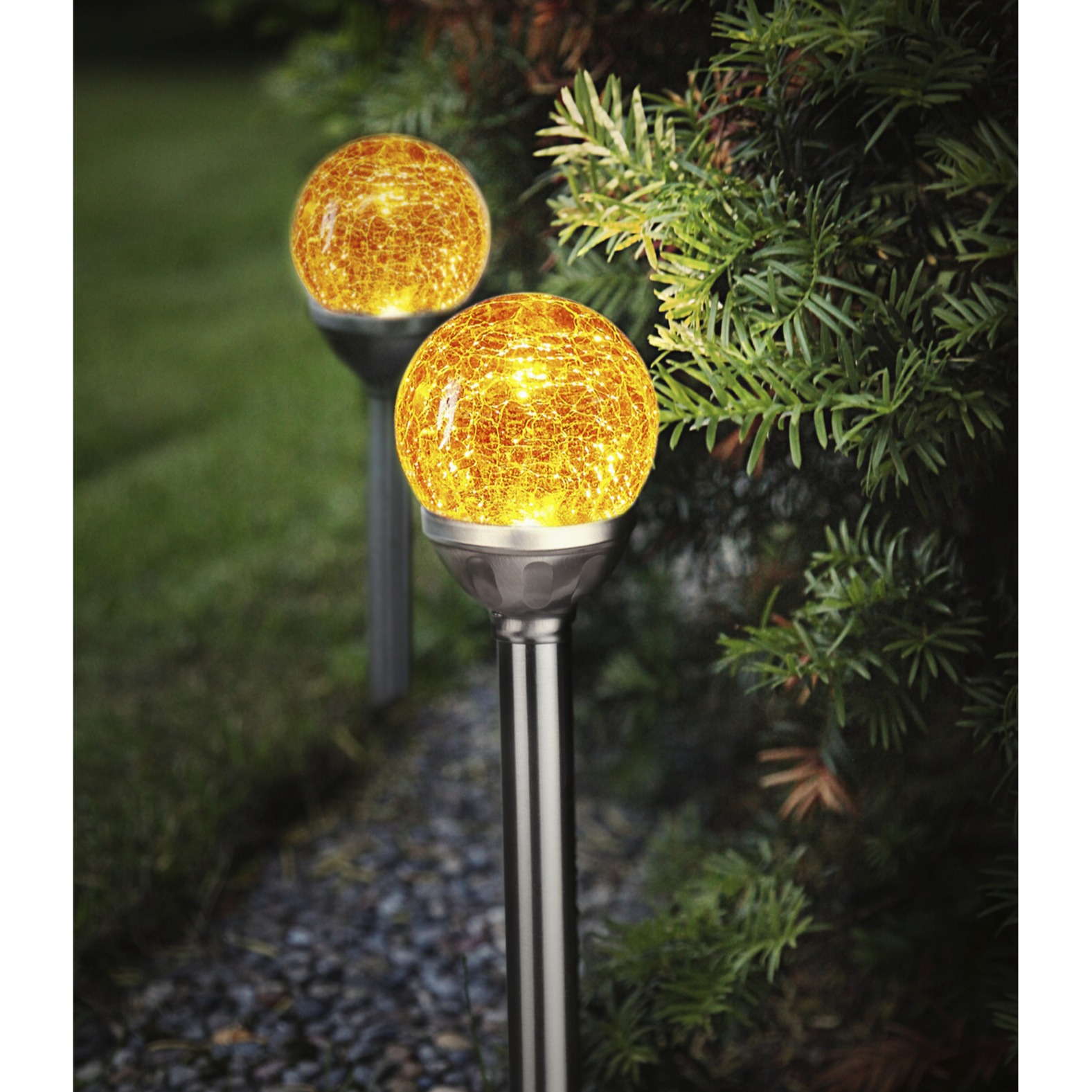 Image of StarTrading - (2er Set) Roma LED Solar Lampe Outdoor Gartenleuchte Laterne (IP44) + Erdspiess (26cm) - Amber bei Apfelkiste.ch