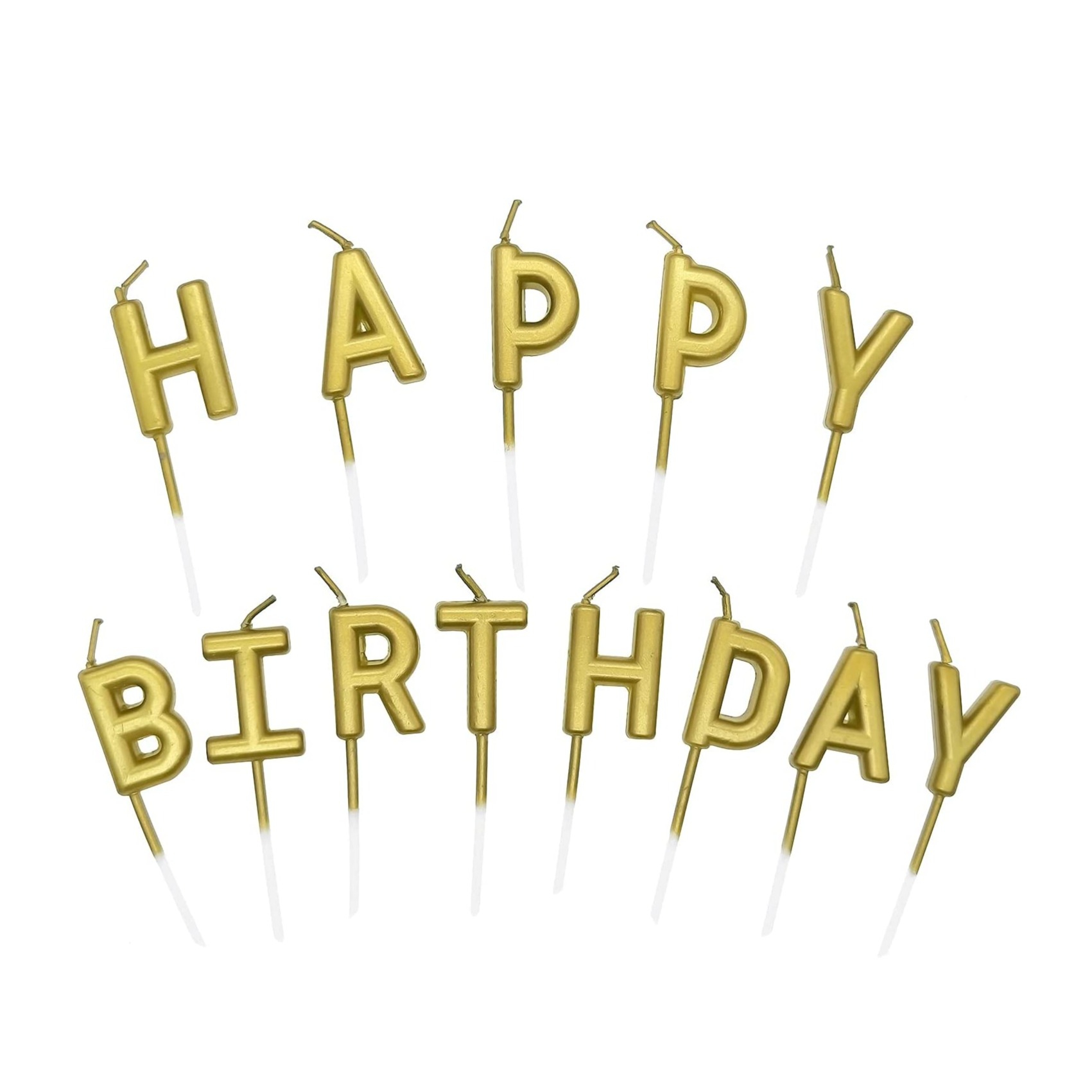 Image of (13-tlg. Set) Happy Birthday Buchstaben Geburtstags Kerzen Deko für Torten / Kuchen / Muffins - Gold bei Apfelkiste.ch