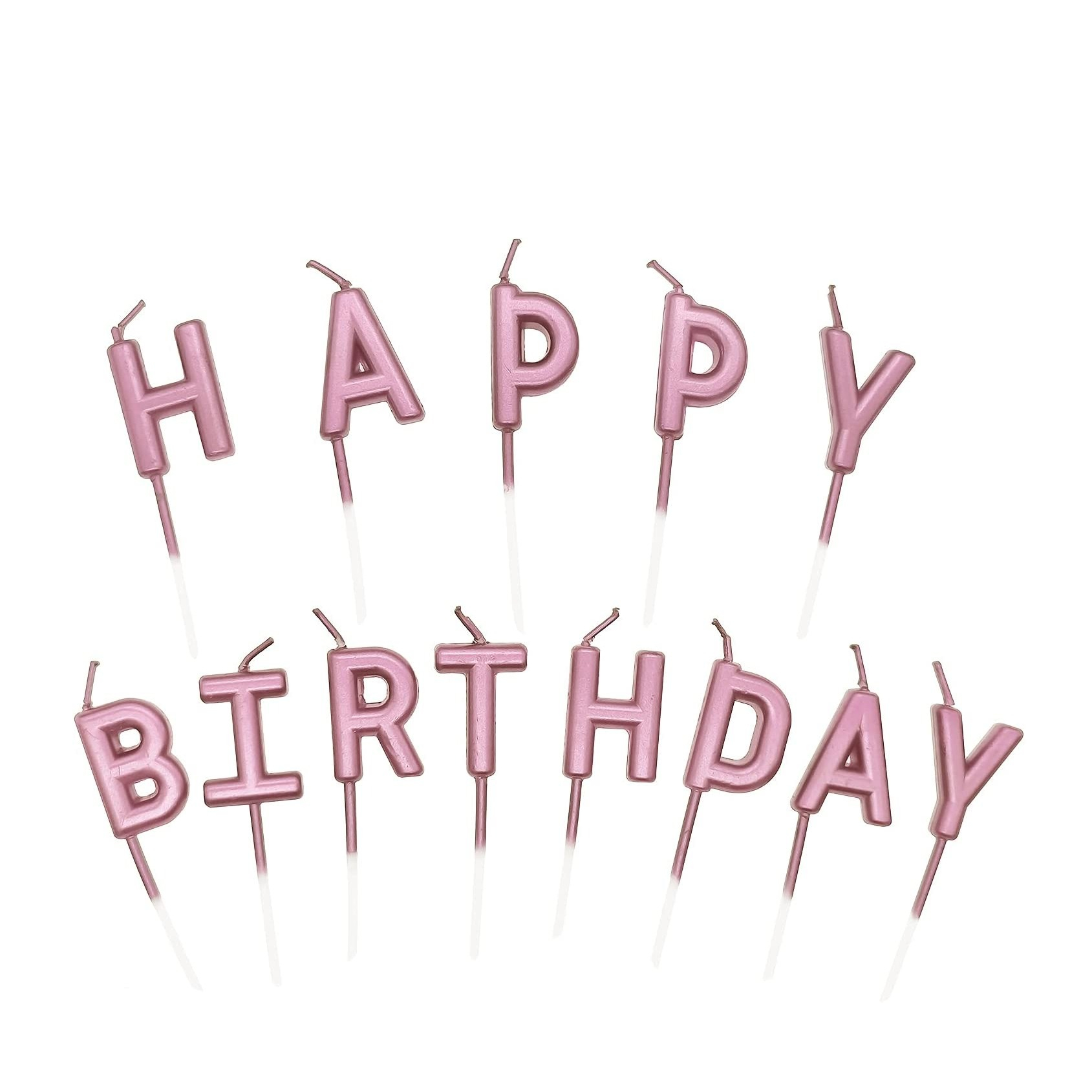 Image of (13-tlg. Set) Happy Birthday Buchstaben Geburtstags Kerzen Deko für Torten / Kuchen / Muffins - Roségold bei Apfelkiste.ch