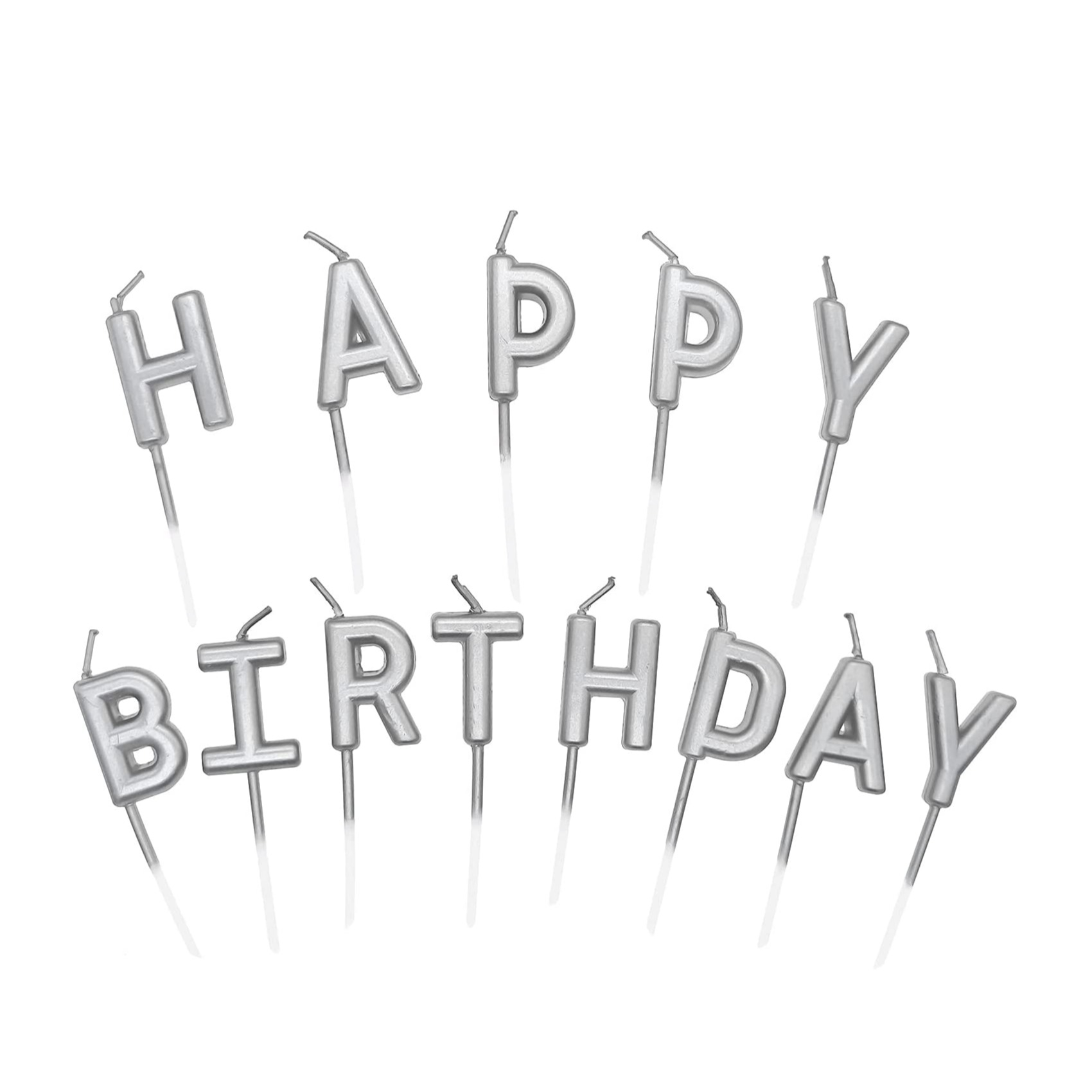 Image of (13-tlg. Set) Happy Birthday Buchstaben Geburtstags Kerzen Deko für Torten / Kuchen / Muffins - Silber bei Apfelkiste.ch