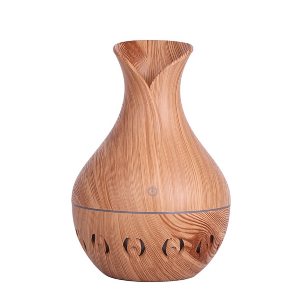 Image of (130ml) 95x150mm Mini USB Ultraschall Luftbefeuchter mit LED Beleuchtung Aroma Öl Diffuser - Hellbraun (Holzstruktur) bei Apfelkiste.ch
