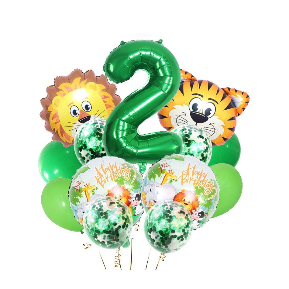 Image of (14-tlg. Set) Party Zahlen Ballon Geburtstag Luftballons Latex- und Folienballon Safari - Zahl 2 bei Apfelkiste.ch