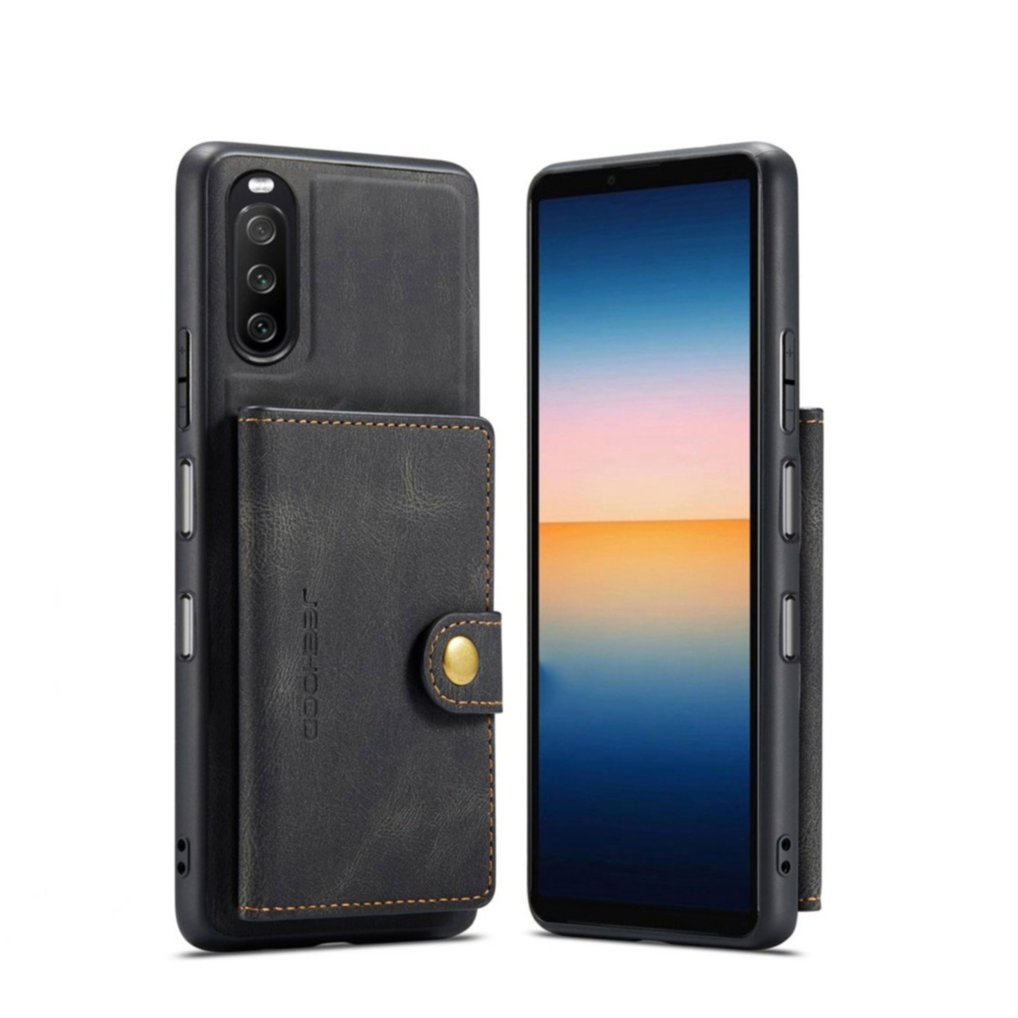 Image of 2in1 Sony Xperia 10 III Leder Hülle Wallet + Magnetisches Kreditkartenfach - Schwarz bei Apfelkiste.ch