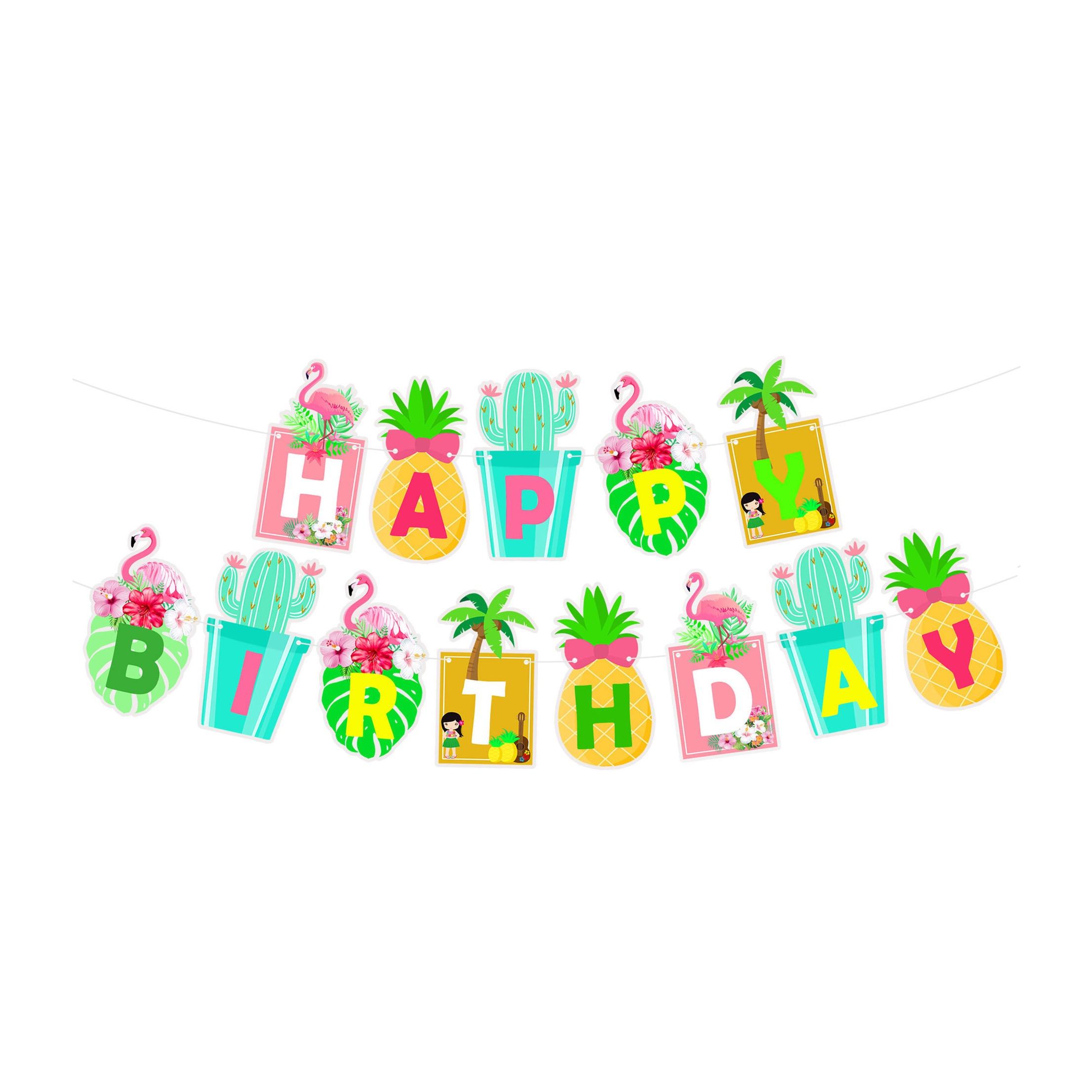 Image of (15-tlg. Set) Happy Birthday Geburtstags Girlande Party Dekoration - Hawaii / Style 1 bei Apfelkiste.ch