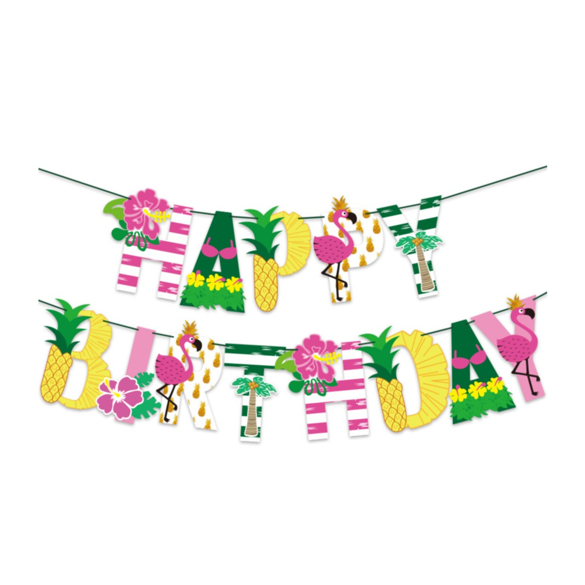 Image of (15-tlg. Set) Happy Birthday Geburtstags Girlande Party Dekoration - Hawaii / Style 2 bei Apfelkiste.ch