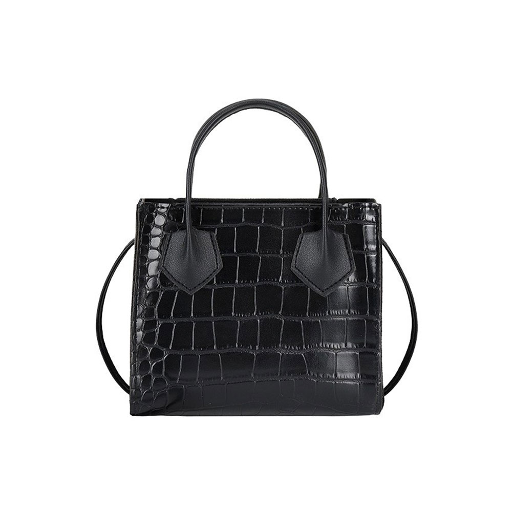 Image of (15x18x7cm) Damen Leder Handtasche Fashion Umhängetasche Krokoprint - Schwarz bei Apfelkiste.ch