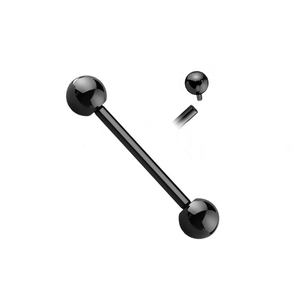 Image of (16mm) Barbell G23 Titan Zungenpiercing mit Gewindeverschluss - Schwarz bei Apfelkiste.ch