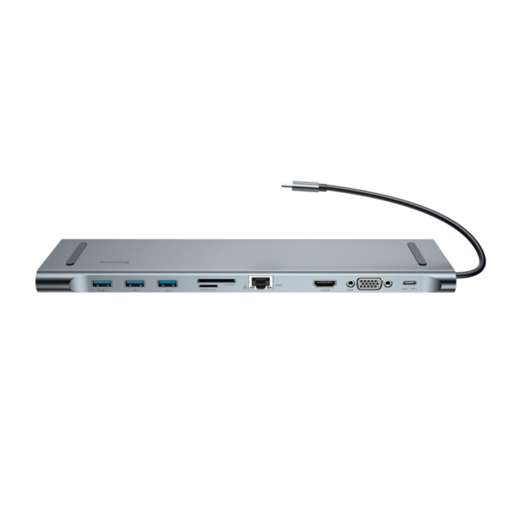 Image of Baseus - 10in1 USB C Multiport Adapter mit USB C (PD) / 4K HDMI / VGA / LAN / 3x USB 3.0 / 3.5mm Audio / SD & Micro SD Slot - Dunkelgrau (Space Grau) bei Apfelkiste.ch