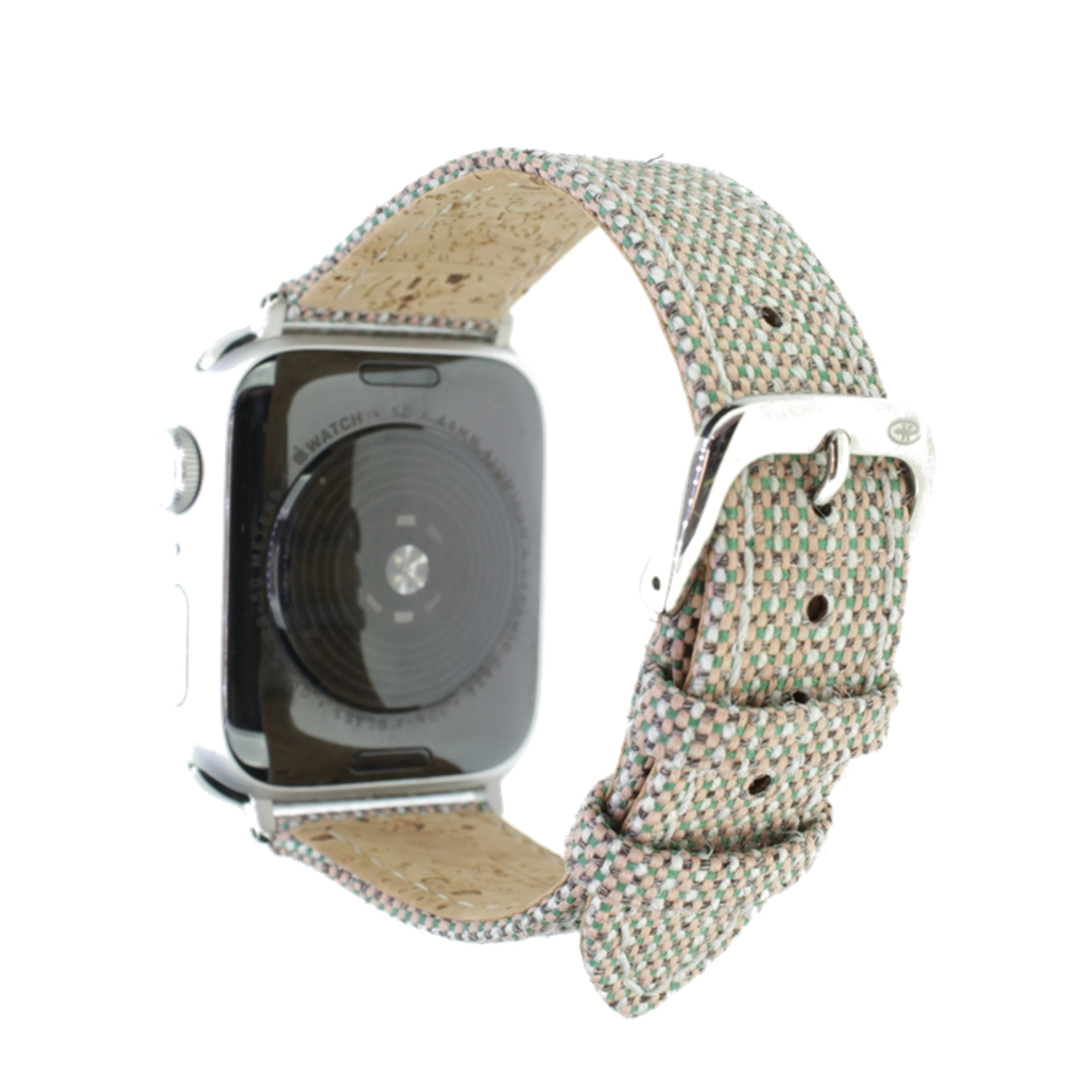 Image of Rhein Fils - Vegan Apple Watch (41/40/38 mm) Leinen Ersatz Armband mit Kork Innenfutter Handgefertigt (Gelenkumfang: 185 - 220mm) - Braun / Grün bei Apfelkiste.ch