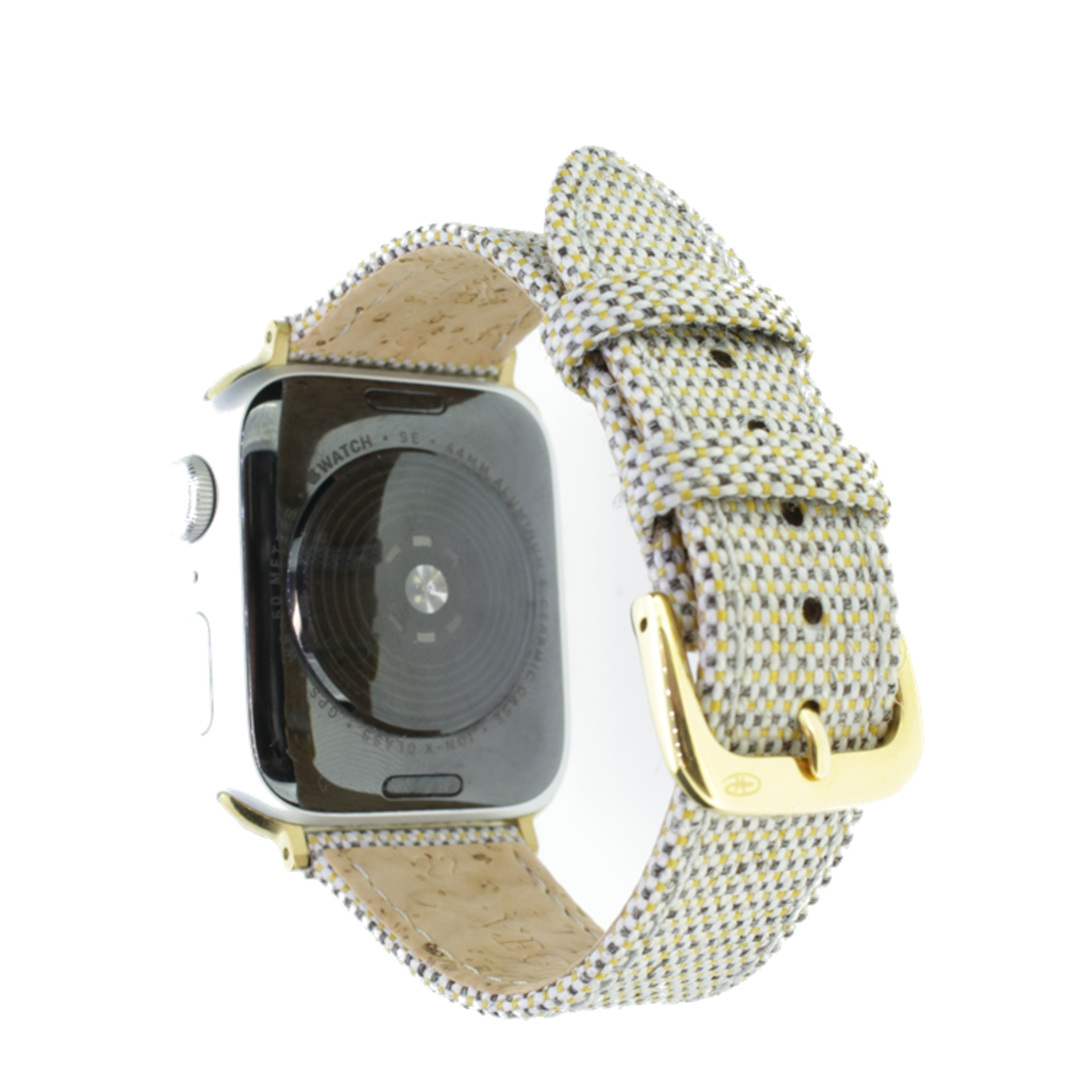 Image of Rhein Fils - Vegan Apple Watch (41/40/38 mm) Leinen Ersatz Armband mit Kork Innenfutter Handgefertigt (Gelenkumfang: 185 - 220mm) - Gelb / Blau bei Apfelkiste.ch