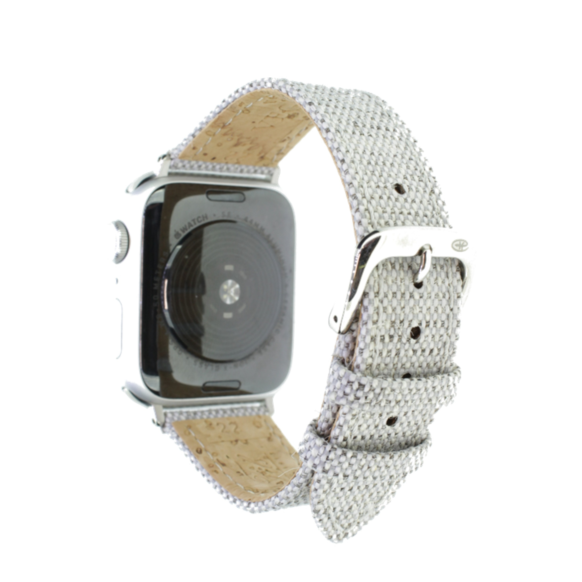 Image of Rhein Fils - Vegan Apple Watch (41/40/38 mm) Leinen Ersatz Armband mit Kork Innenfutter Handgefertigt (Gelenkumfang: 185 - 220mm) - Grau / Beige bei Apfelkiste.ch