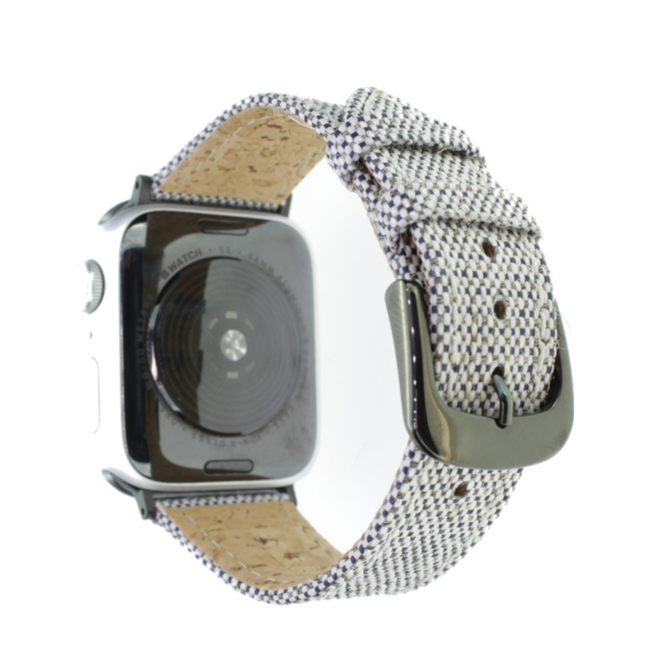 Image of Rhein Fils - Vegan Apple Watch (41/40/38 mm) Leinen Ersatz Armband mit Kork Innenfutter Handgefertigt (Gelenkumfang: 185 - 220mm) - Grau / Blau bei Apfelkiste.ch