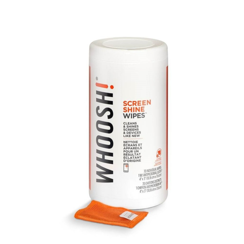 Image of Whoosh - (70er Set) Screen Shine Wipes Display Reinigungstücher in Spenderdose + Antimikrobielles Mikrofasertuch (1FG70WPENFR) bei Apfelkiste.ch