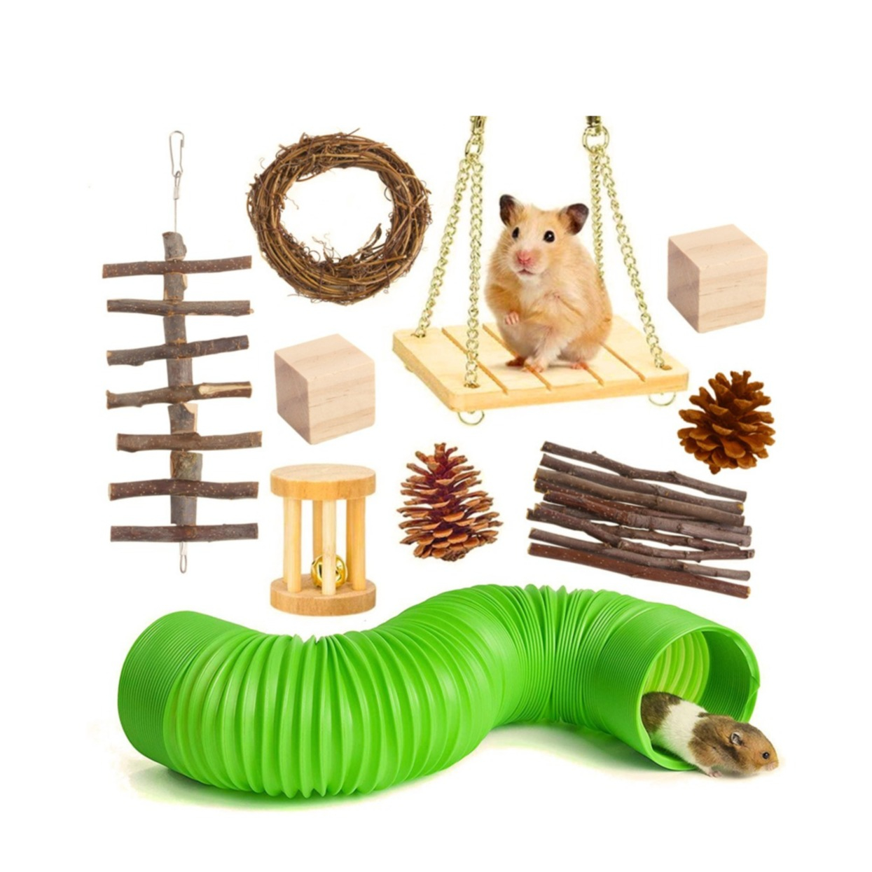 Image of (18-tlg. Set) Nager Holz Spielzeug Kleintier Beschäftigung Hamster Käfig Kit bei Apfelkiste.ch
