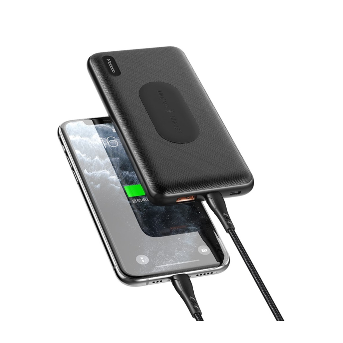 Image of Mcdodo - (18W) 10000mAh Qi Wireless Ladegerät PD Fast Charge USB C Power Bank mit Power Delivery + Standfuss - Schwarz bei Apfelkiste.ch