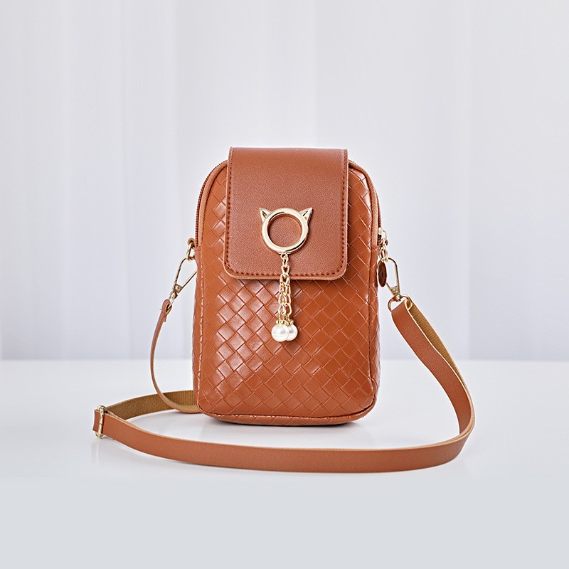 Image of (18x12x3cm) Damen Leder Umhängetasche Fashion Crossbody Bag mit Perlen Quaste - Braun bei Apfelkiste.ch
