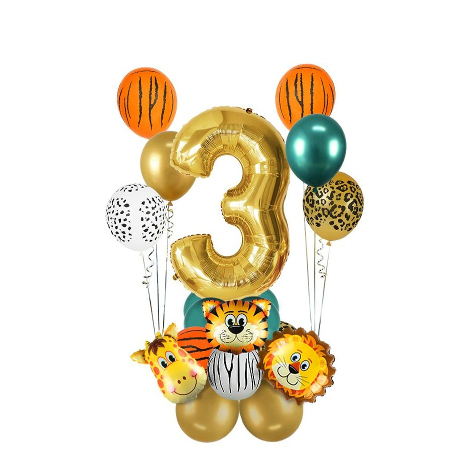 Image of (19-tlg. Set) Party Zahlen Ballon Geburtstag Luftballons Latex- und Folienballon Safari - Zahl 3 bei Apfelkiste.ch