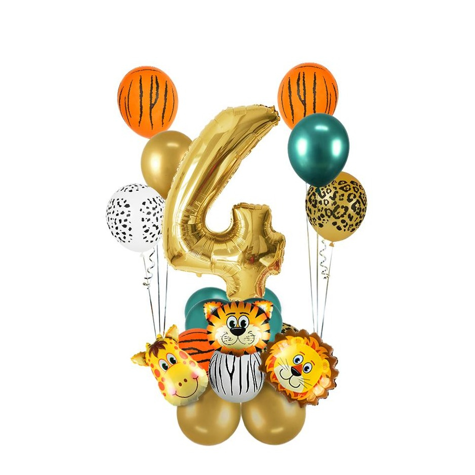 Image of (19-tlg. Set) Party Zahlen Ballon Geburtstag Luftballons Latex- und Folienballon Safari - Zahl 4 bei Apfelkiste.ch