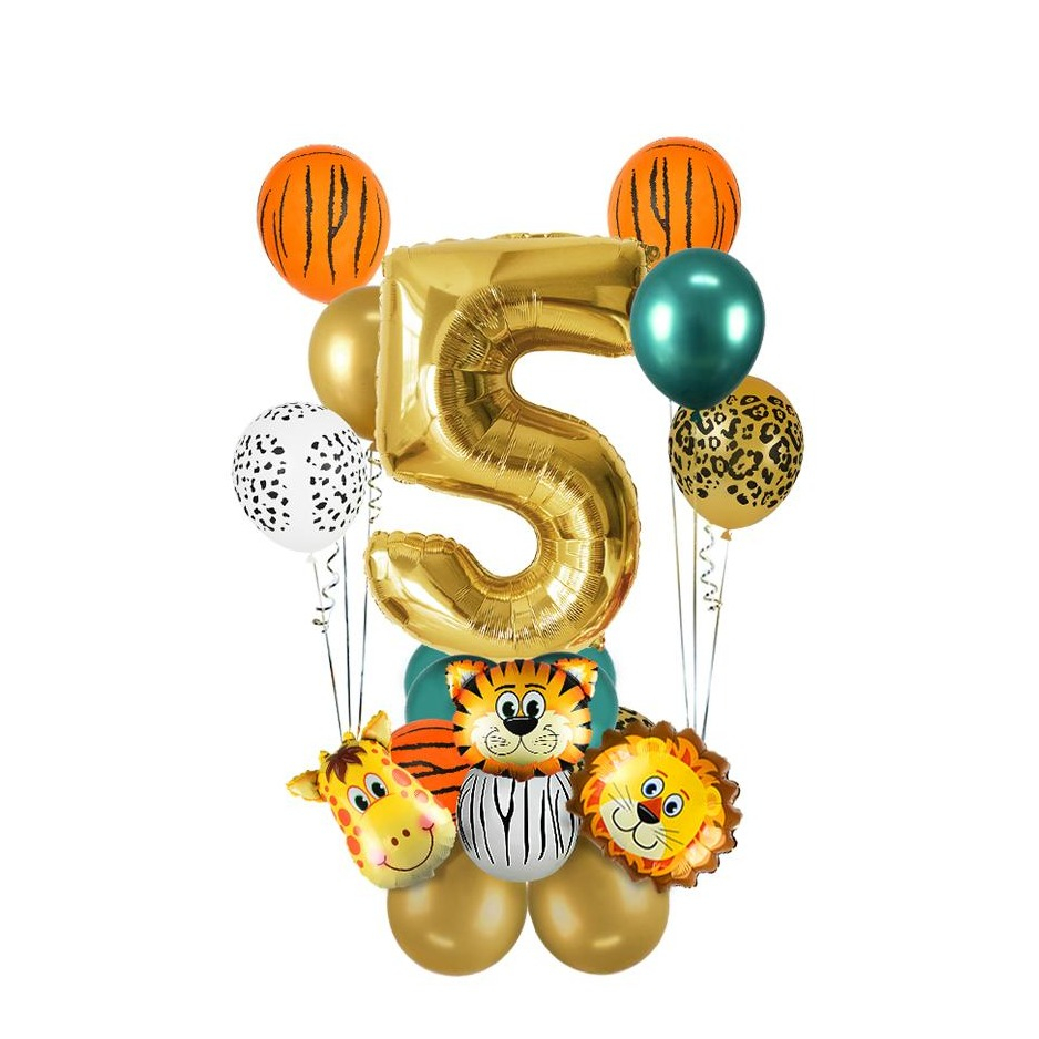 Image of (19-tlg. Set) Party Zahlen Ballon Geburtstag Luftballons Latex- und Folienballon Safari - Zahl 5 bei Apfelkiste.ch
