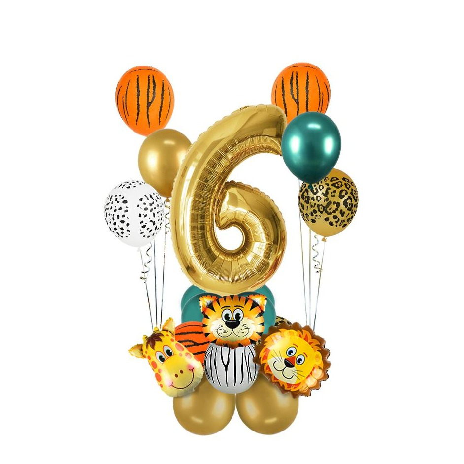 Image of (19-tlg. Set) Party Zahlen Ballon Geburtstag Luftballons Latex- und Folienballon Safari - Zahl 6 bei Apfelkiste.ch
