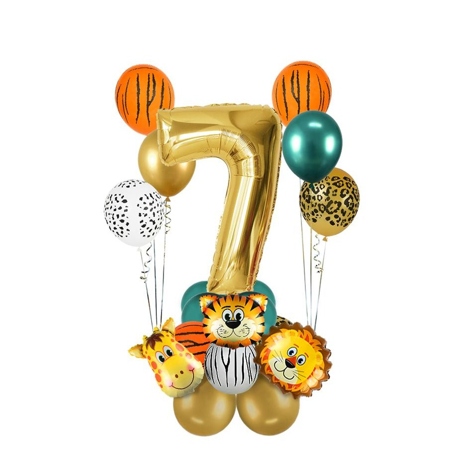 Image of (19-tlg. Set) Party Zahlen Ballon Geburtstag Luftballons Latex- und Folienballon Safari - Zahl 7 bei Apfelkiste.ch