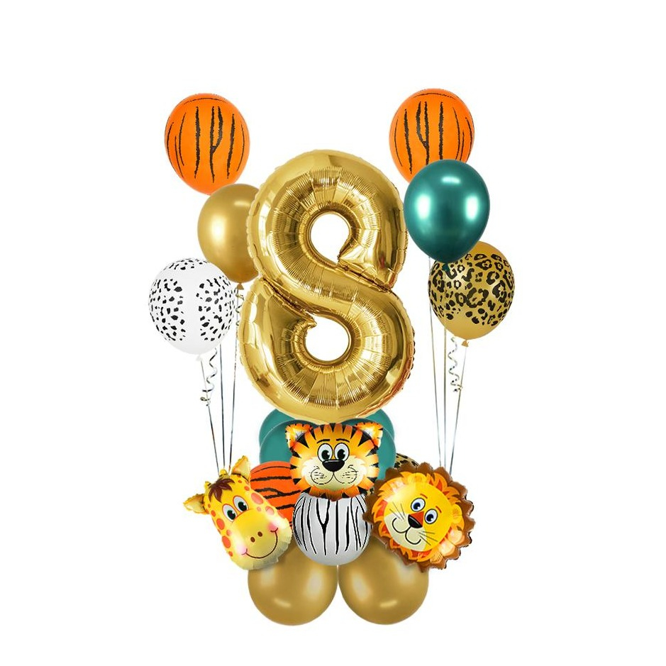 Image of (19-tlg. Set) Party Zahlen Ballon Geburtstag Luftballons Latex- und Folienballon Safari - Zahl 8 bei Apfelkiste.ch