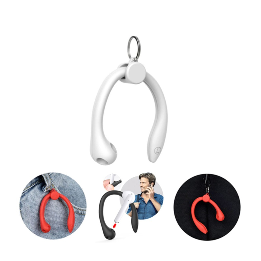 Image of AirPods (1./2./.3. Gen.) / Huawei FreeBuds 3 Silikon Ohrbügel Halterung + Schlüsselring - Weiss bei Apfelkiste.ch