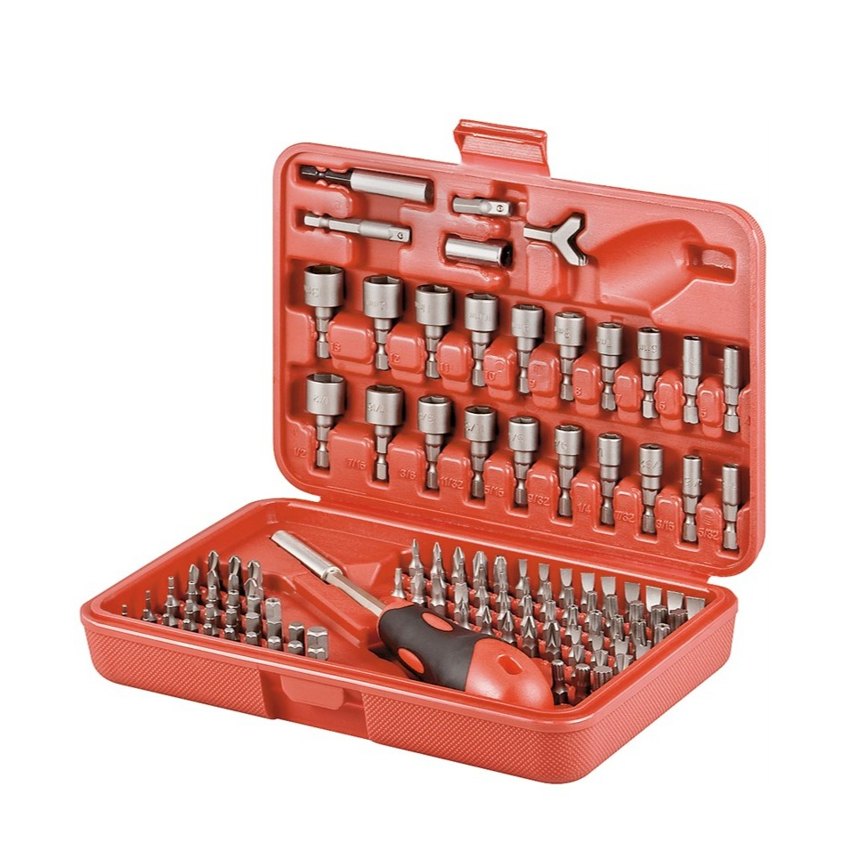 Image of Fixpoint - (113-tlg. Set) Stahl Bitsatz mit magnetischem Bitschraubenzieher Werkzeug Kit + Aufbewahrungsbox - Rot bei Apfelkiste.ch