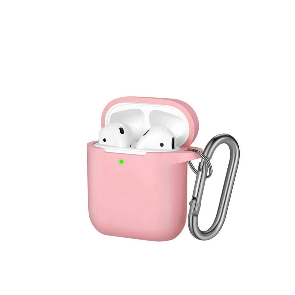 Image of AirPods (1. & 2. Generation) Silikon Schutzhülle Abdeckung mit Karabinerhaken - Rosa bei Apfelkiste.ch