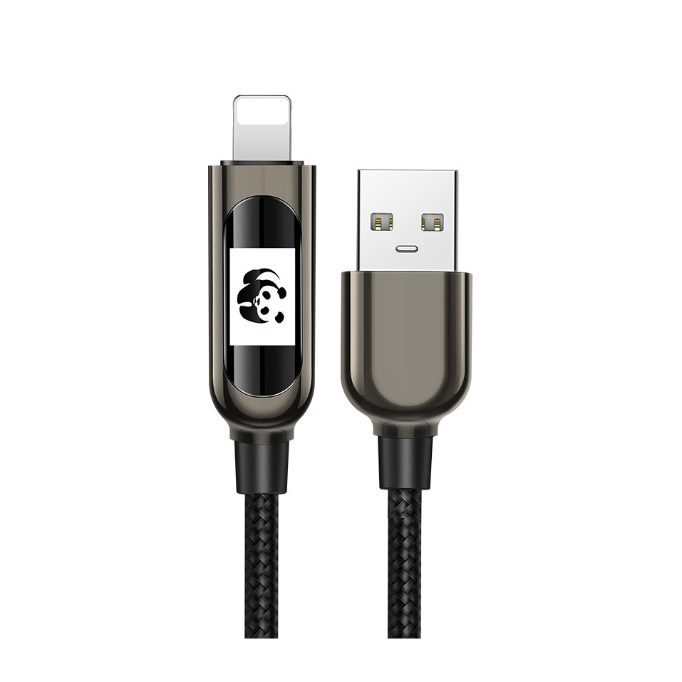 Image of (1m) 20W Digitales USB A auf Lightning Nylon Ladekabel Datenkabel mit Logo Display - Schwarz bei Apfelkiste.ch