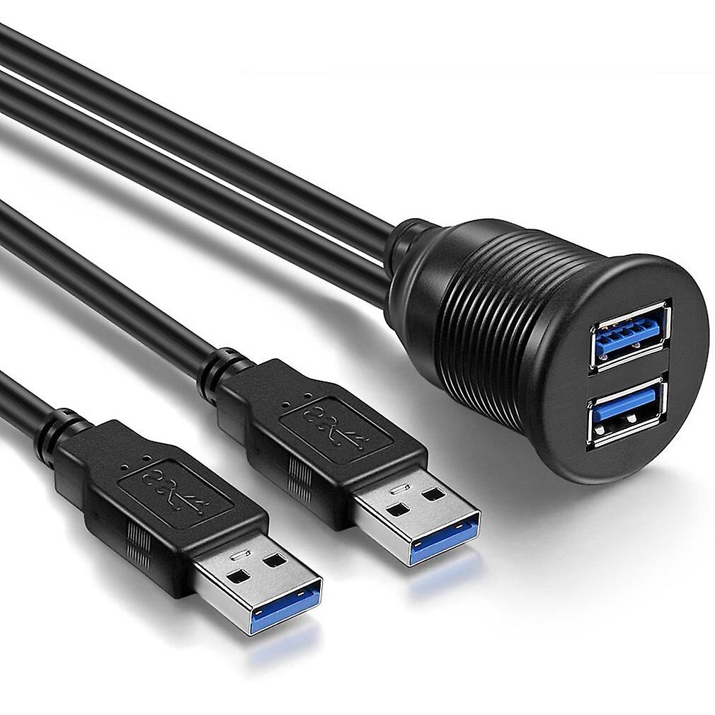 Image of (1m) Dual USB auf USB 3.0 A-Buchs Verlängerungskabel KFZ Auto LED Armaturenbrett Kabel - Schwarz bei Apfelkiste.ch