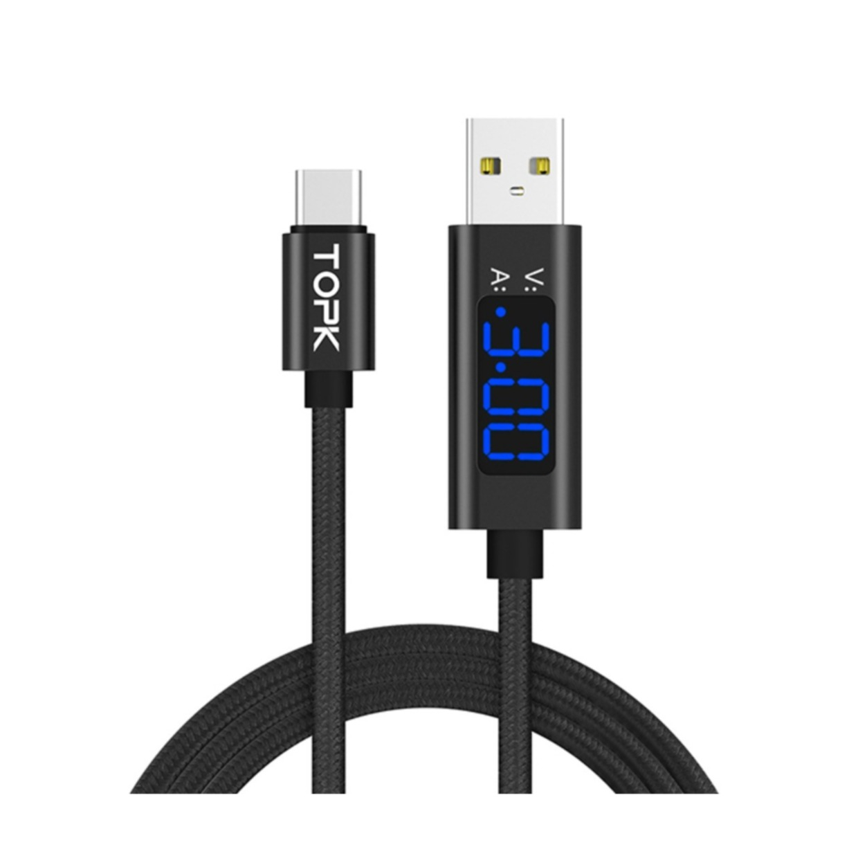 Image of (1m) USB A auf USB C Ladekabel mit Quick Charge 3.0 + LED Spannungs Anzeige - Schwarz bei Apfelkiste.ch